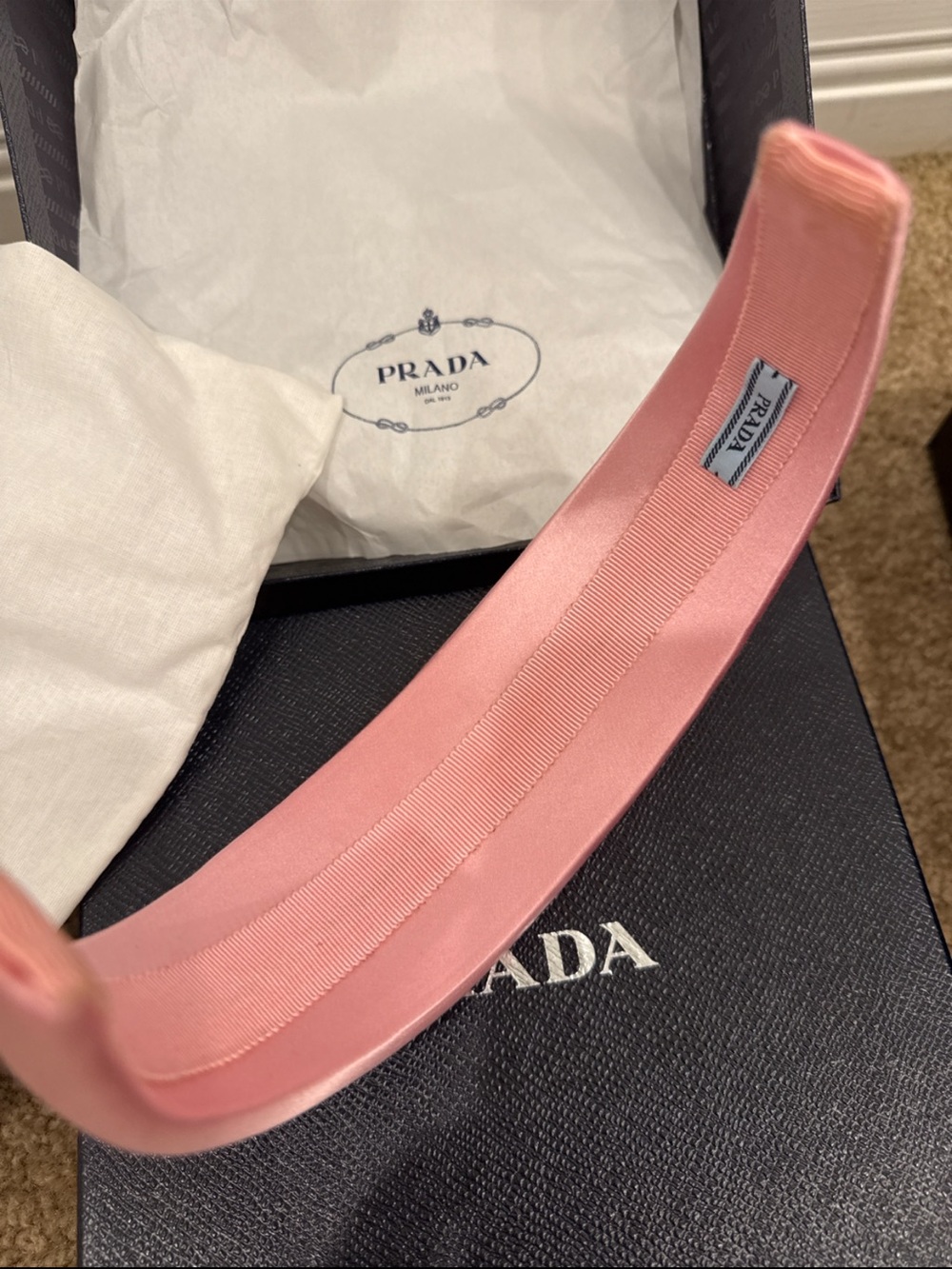 Prada Pink Silk Satin Padded Headband Logo Hair Accessory NIB Box Dust Bag - Picture 4 of 6